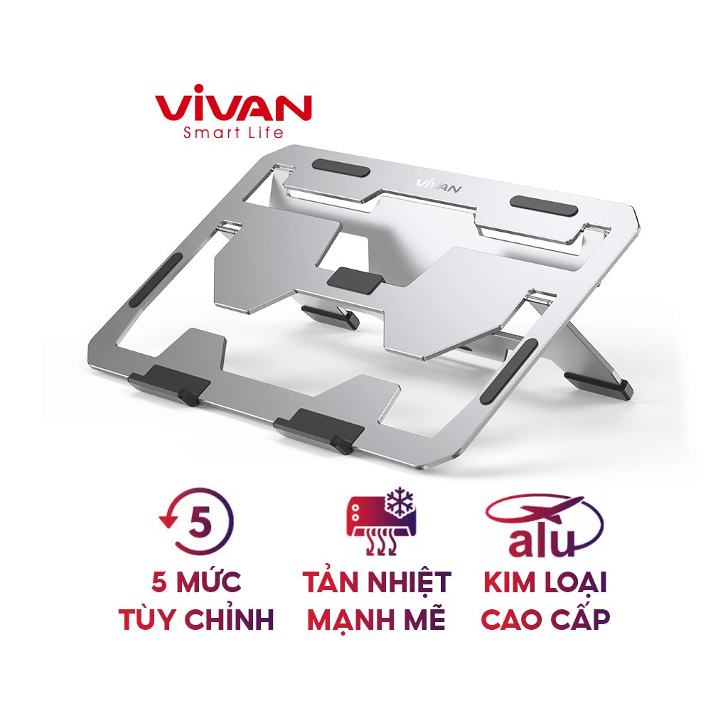 Giá Đỡ Máy Tính 13-17 inch Gấp Gọn Hợp Kim Nhôm  Đế Đệm Silicon Vivan VLS02 Tản Nhiệt Huyệt Quả