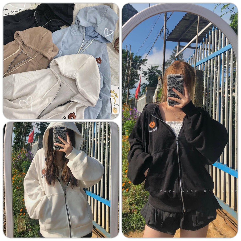 Áo Khoác Hoodie Gấu Brown Nữ - Rere.Store [FREESHIP] - Áo nỉ dài tay form rộng dáng suông, thiết kế đơn giản