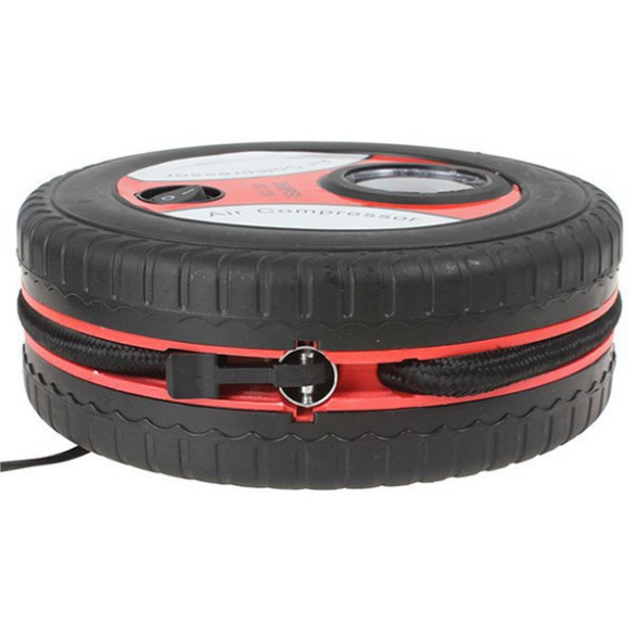 [ Loại Khỏe ] Bơm lốp tròn mini điện 12V đa năng - máy bơm xe ô tô mini - Bơm lốp ô tô hình bánh xe AZOZO