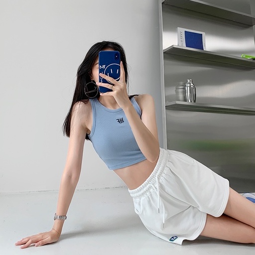 Cocory vn Áo Croptop Dệt Kim Sát Nách Hoạ Tiết Chữ Thêu Thời Trang Mùa Hè Cho Phái Nữ