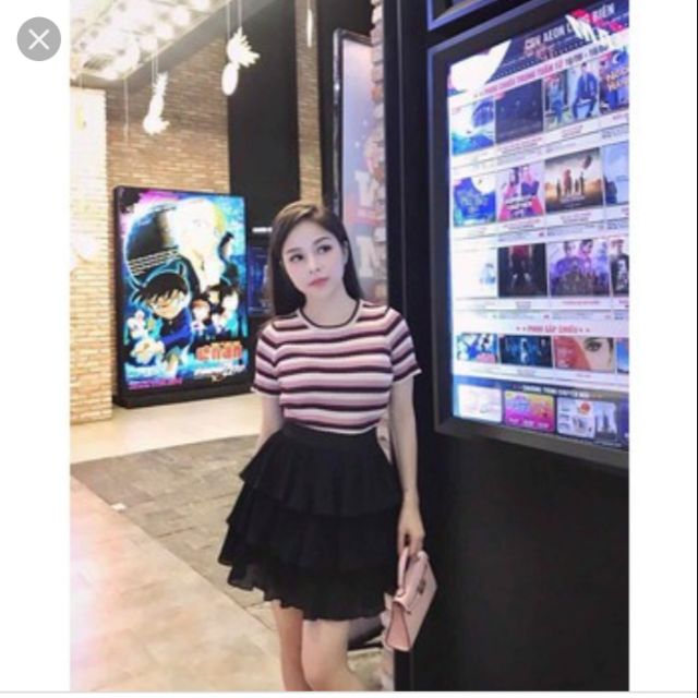Chân váy ngắn dập ly 3 tầng