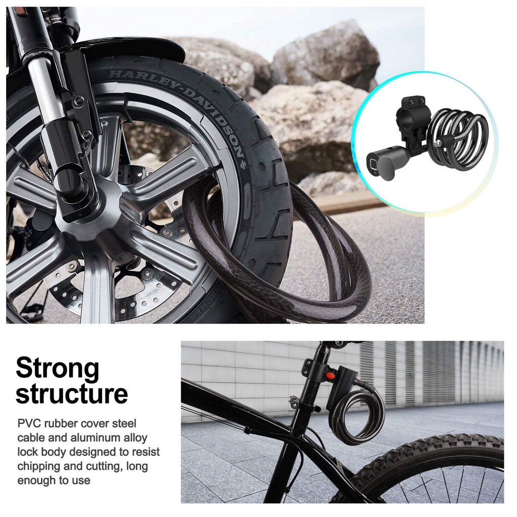 Dây Khóa Xe Đạp/Xe Máy Điện Tử Bằng Thép 1.5M Chống Trộm Vân Tay Tiện Dụng