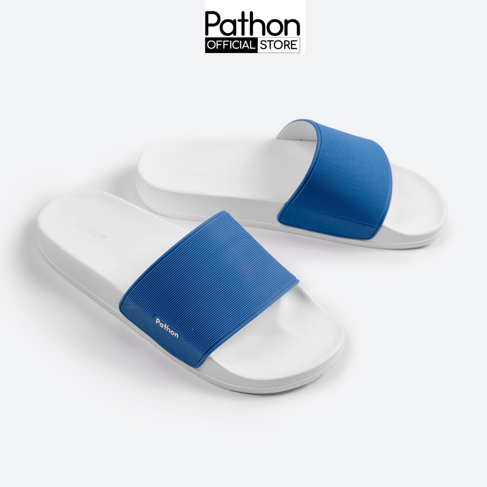 Dép nam nữ quai ngang slipper Pathon quai PVC và đế PU trắng quai xanh dương Mẫu SD33