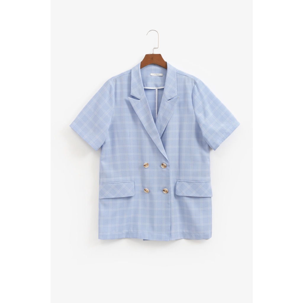 Set blazer ngắn tay màu kẻ xanh blue và be MADELEN