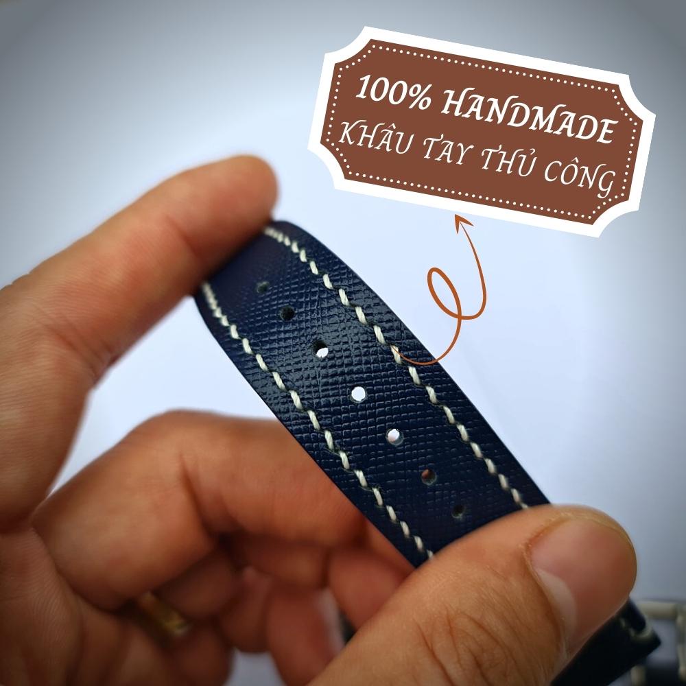 Dây đồng hồ nam da Saffiano 18mm 20mm 22mm handmade dây da đồng hồ khâu tay thủ công S30
