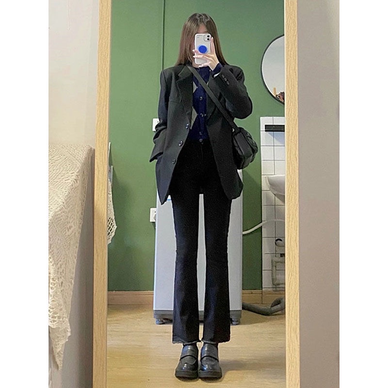 Quần Jeans Ống Loe 9 Tấc Màu Đen Cạp Cao Phong Cách Ulzzang Chất Jean Co Dãn Nhẹ Năng Động Cá Tính Loại 1