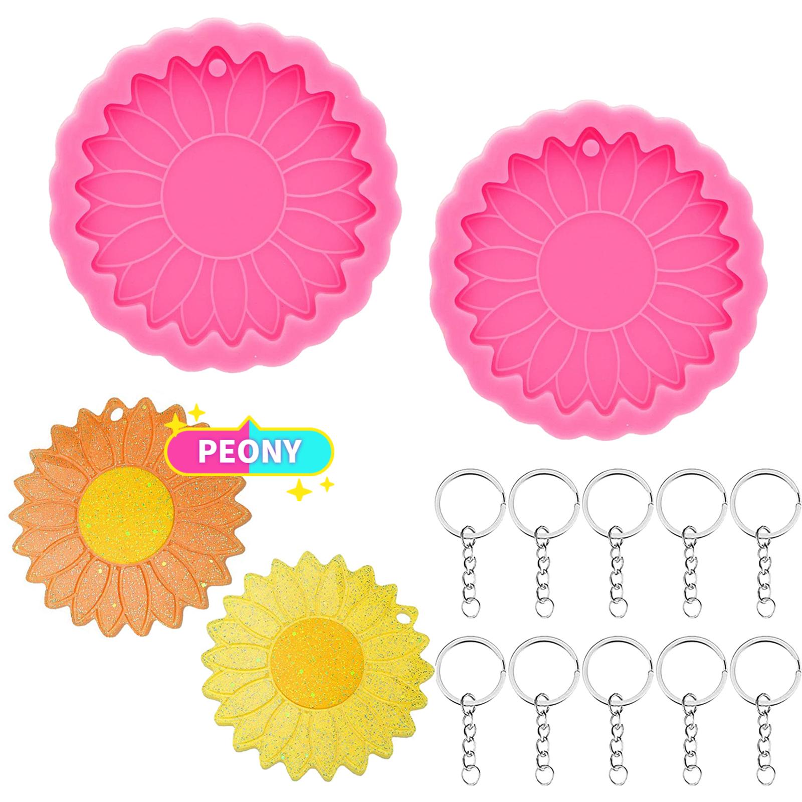 PEONY 12pack Pendants Making Glossy Sunflower Resin Mold for DIY Jewelry Flower Keychain 8 cm/ 3.14 Inch Casting Mold with Hole Pendant Epoxy Resin Crafts Silicone Mold