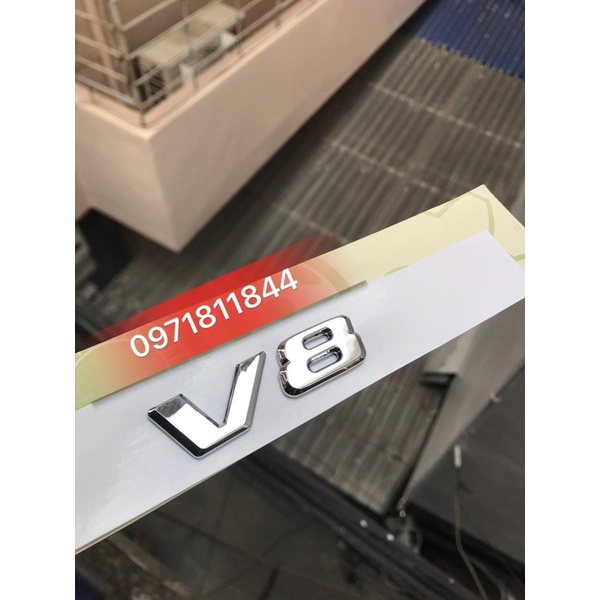 Chữ V8 Bạc ,hình dán xe ,huy hiệu xe, logo xe mercedes V8
