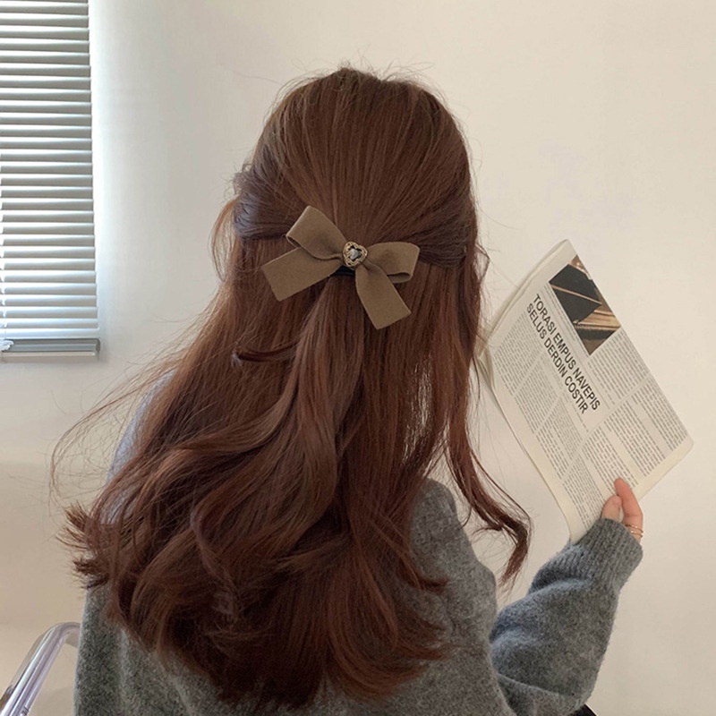 Dây buộc tóc co giãn đính nơ màu cà phê phong cách Hàn Quốc thời trang cho nữ