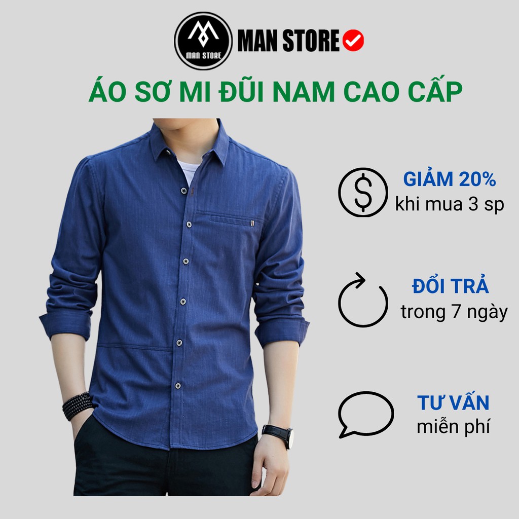 Áo Sơ Mi Nam Dài Tay Chất Đũi Xước Cổ Bẻ Cao Cấp Phong Cách Hàn Quốc XANH THAN