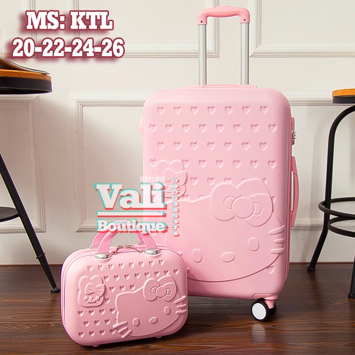 Vali kéo nhựa mèo Kitty - hồng phấn - size 20 - size 24 - cốp kitty