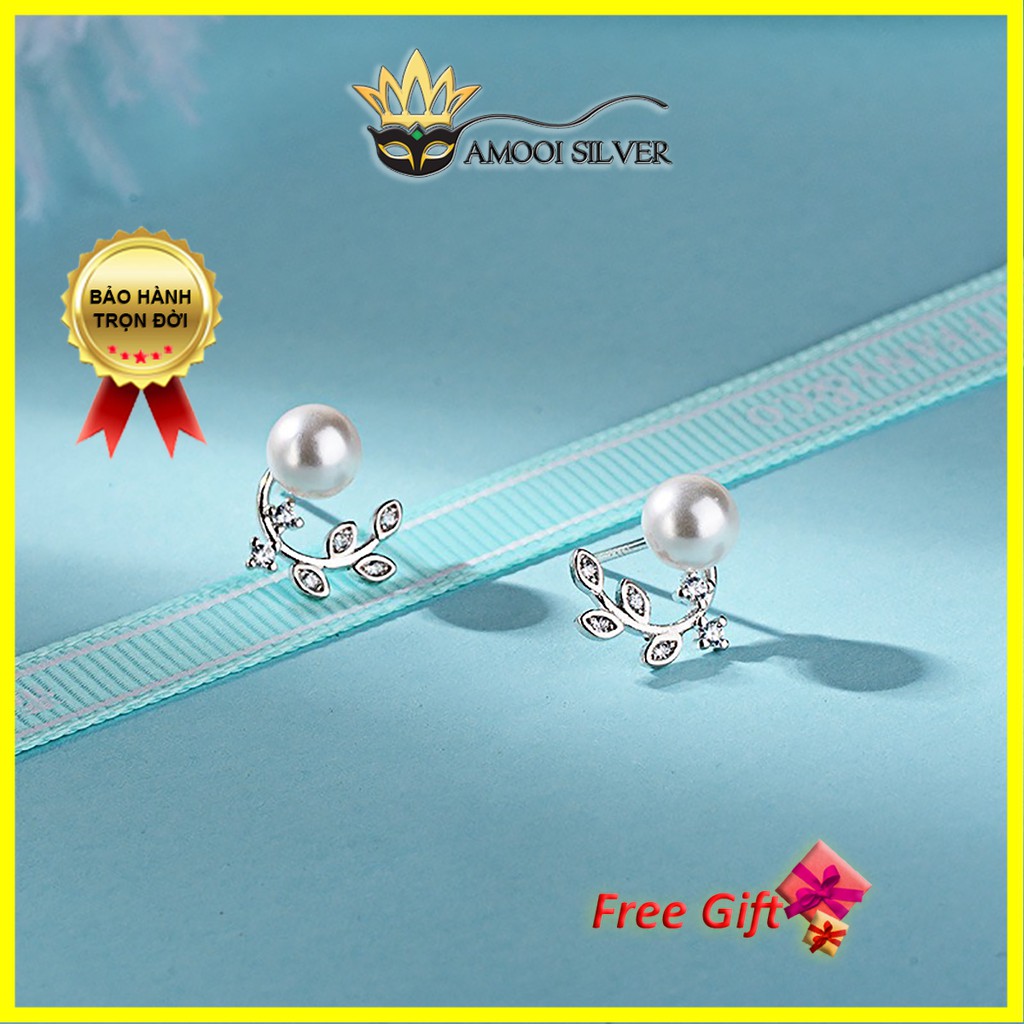 Bông tai bạc S925 nguyệt quế ngọc ngà - Amooi Silver AB206