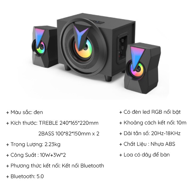 Loa Bluetooth 2.1 Dùng Cho Tivi Máy Vi Tính PC Laptop FT-K10 Thiết Kế Hiện Đại Có Đèn Led RGB Nổi Bật Loa Công Suất Lớn