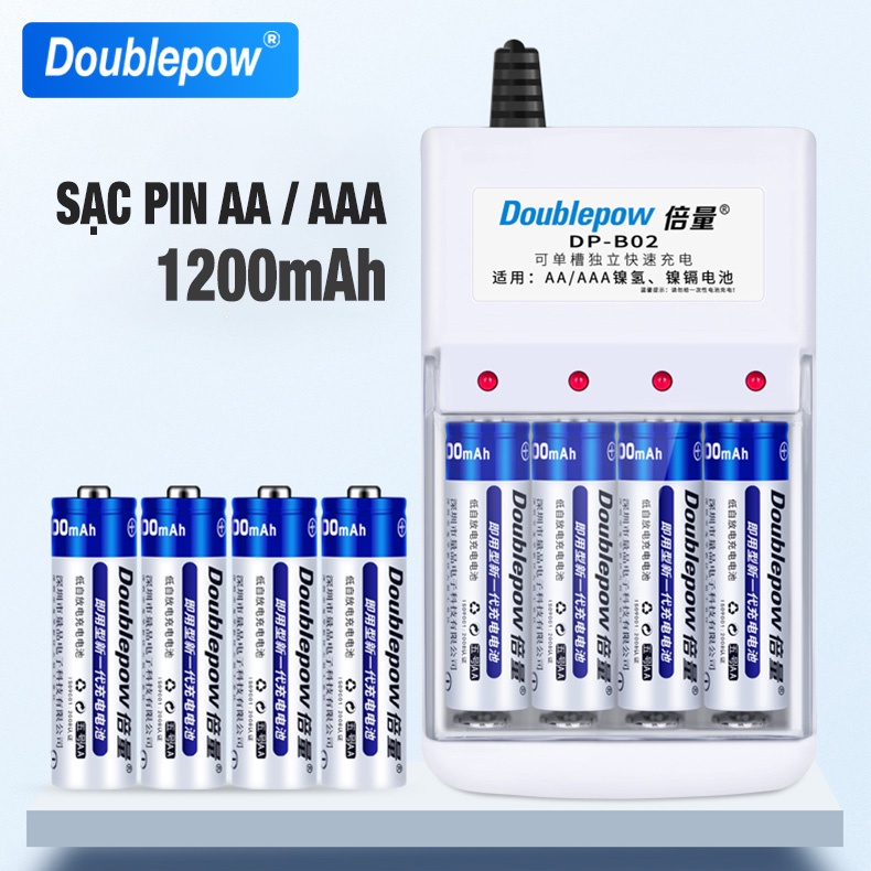 Bộ sạc pin AA/AAA DB02, Pin AA 1200mah Doublepow (hàng chính hãng) Pin Sạc Micro Không Dây - Pin Đồ Chơi Điện Tử