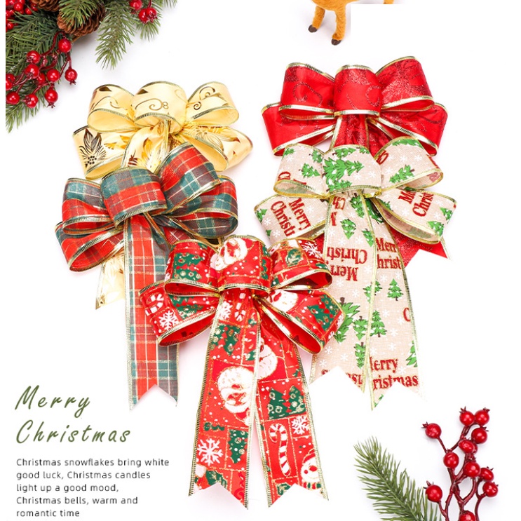 Phụ kiện trang trí noel nơ họa tiết NV01