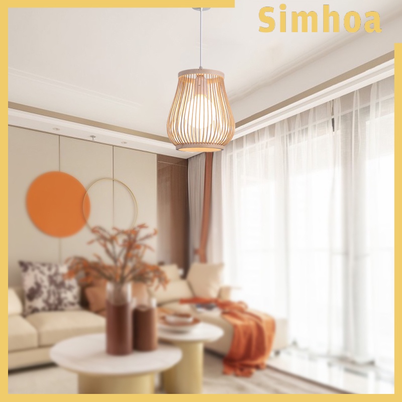 [SIMHOA] Bamboo Wicker Pendant Light Retro Ceiling Lantern Lamp Decorative Lampshade