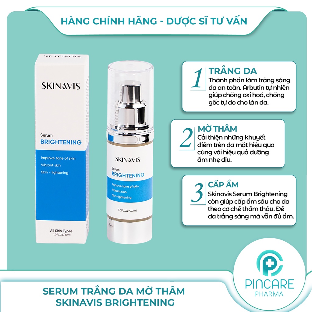 Serum trắng da mờ thâm SKINAVIS Serum Brightening 30ml  - Hàng chính hãng - Nhà thuốc PinCare