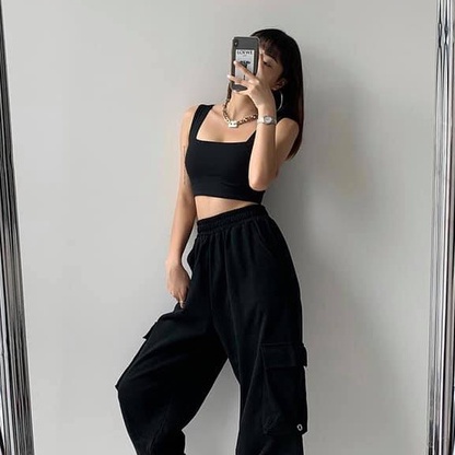 Áo croptop cổ vuông đen trắng - Áo croptop khoét nách 2 màu đen trắng freesize phom ôm chất thun co giãn C316