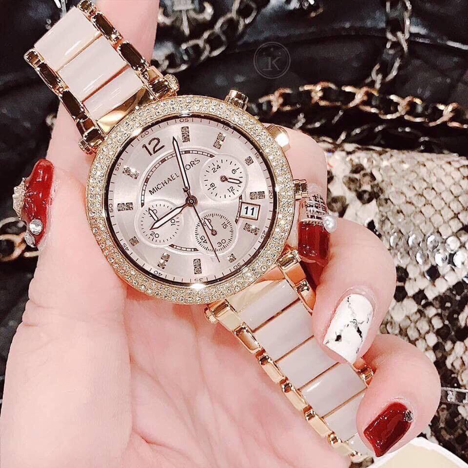 Đồng Hồ Nữ Michaelkors Dây Kim Loại Hồng Nhạt MK5896 39mm Quartz Chính Hãng