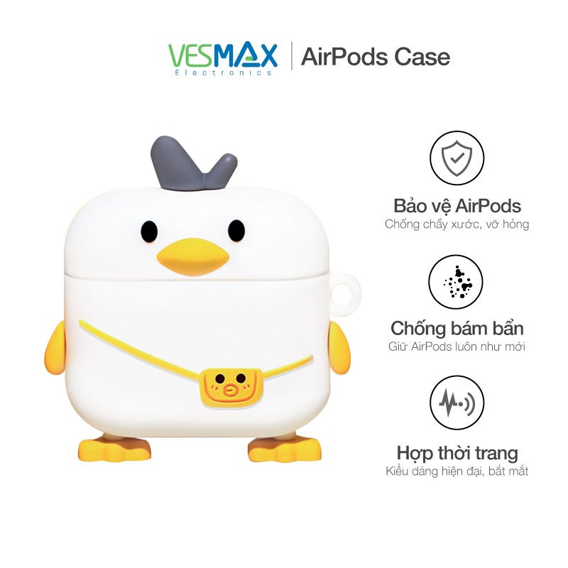 Case Airpods duck vịt trắng đeo túi, vỏ ốp đựng bảo vệ tai nghe bluetooth Airpod 1 2 Pro