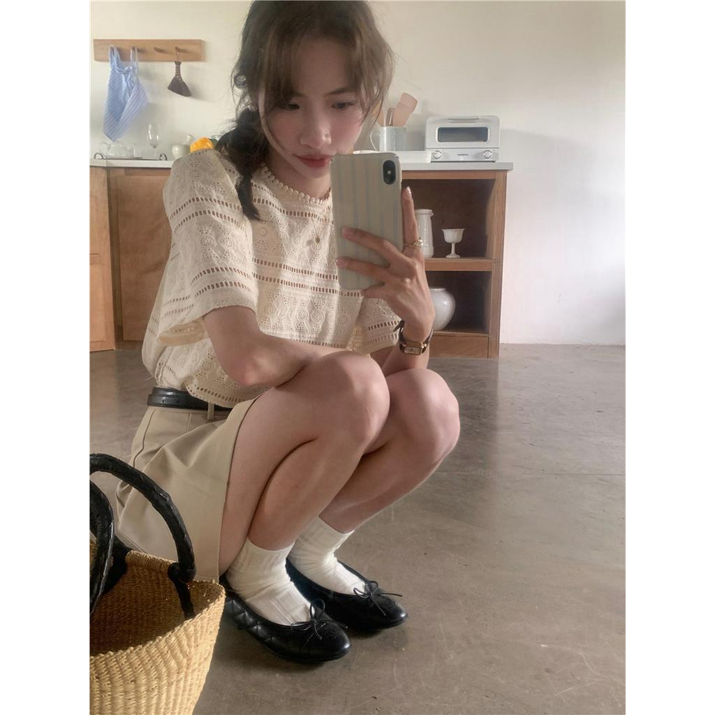 Áo Sơ Mi Thêu Xuyên Thấu Ngắn Tay Thời Trang Hàn Quốc 63508