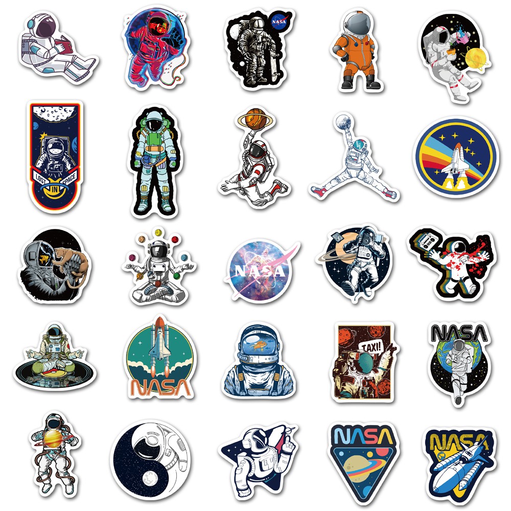 Gói 50 hình dán PVC chống nước hoạ tiết phi hành gia hàng không vũ trụ Nasa đẹp mắt | BigBuy360 - bigbuy360.vn