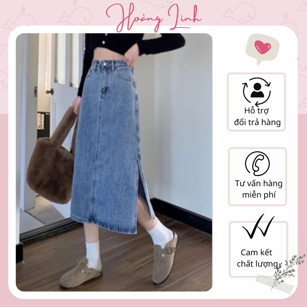 Chân váy Jeans dài Xẻ Ngang Đơn Giản  phong cách - Hàng loại  1 mã VD02