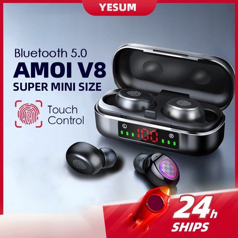 【COD】 Touch control AMOI V8 TWS 5.0 wireless bluetooth headset