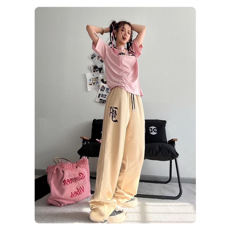 Quần Thể Thao Ống Rộng Lưng Cao Phong Cách Hip Hop Âu Mỹ Cho Nữ