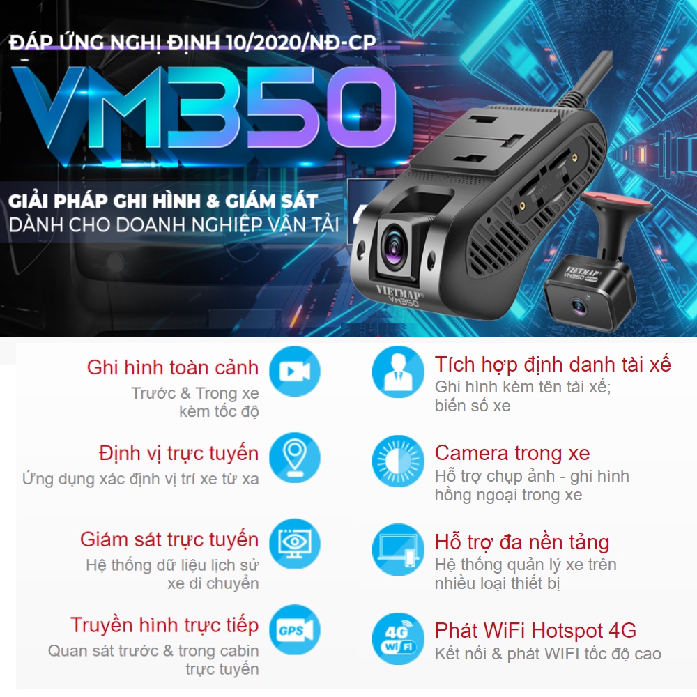 Vietmap VM350 - Camera Giám Sát Hành Trình Trực Tuyến chuẩn NĐ10/2020- HÀNG CHÍNH HÃNG