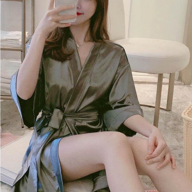 Áo Choàng Tắm Bằng Lụa Satin Màu Xám Xám Kích Thước Tùy Chọn | BigBuy360 - bigbuy360.vn