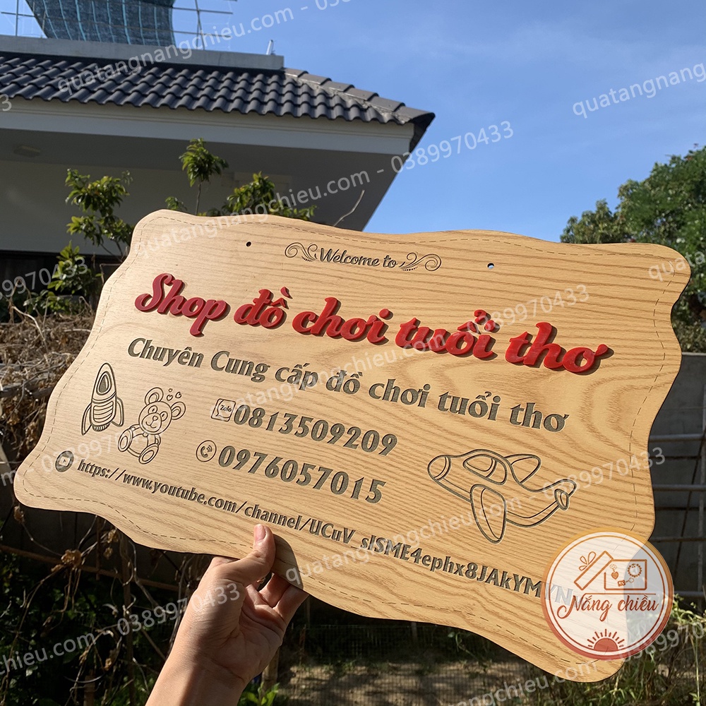 Biển gỗ trang trí cửa hàng đồ chơi tuổi thơ thiết kế theo yêu cầu - Khắc laser xịn xò