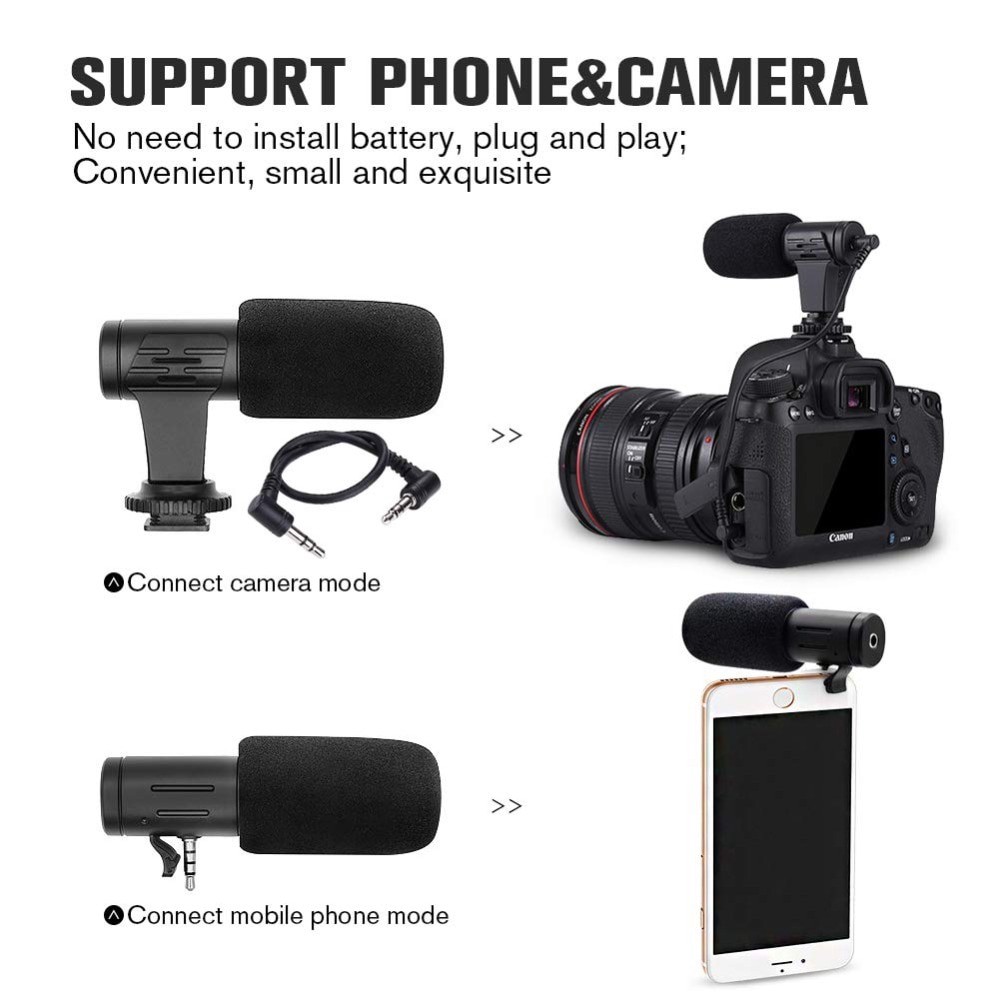 Mic Thu Âm Jack 3.5mm Cho Máy Ảnh Canon Sony Nikon Dslr Dv Vlog