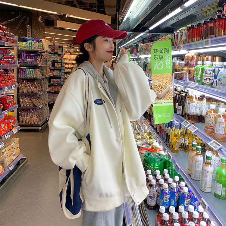 ZHELIHANGFEI Hai mảnh - áo khoác len trùm đầu áo khoác dài tay áo rộng casual casual gym kiểu dáng