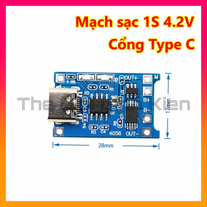 Mạch Sạc 1S Type C - Micro USB, Sạc Pin Lithium - 18650 - Lion TP4056 1A  - Có IC Bảo Vệ Quá Dòng, Quá Áp