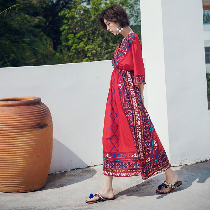 Đầm dài đi biển phong cách Bohemian cho nữ