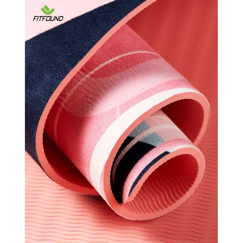 Thảm tập Gym Yoga TPE 6mm + Microfiber  in hoa chống trơn cho người cơ địa nhiều mồ hôi tặng  dây buộc