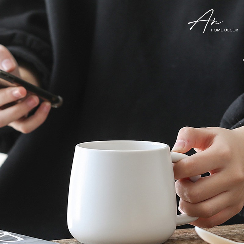 Cốc gốm sứ cafe cà phê uống nước nắp tre thìa sứ 350ml | BigBuy360 - bigbuy360.vn