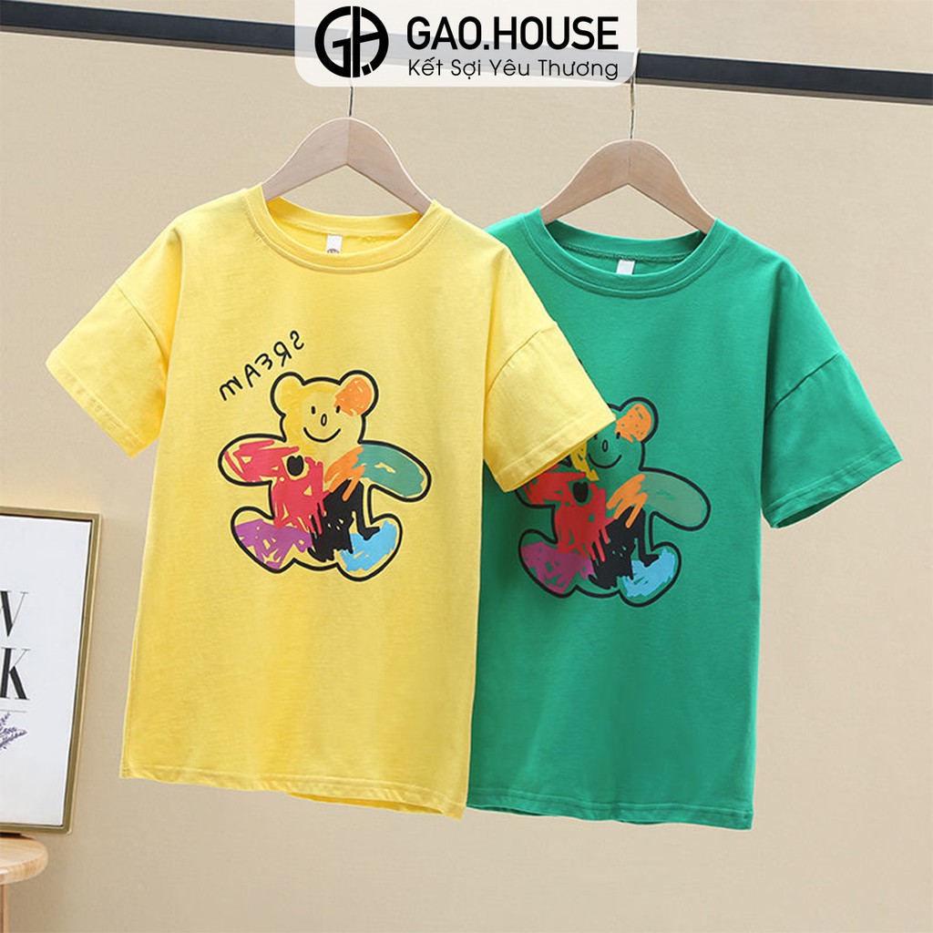 Áo thun cho bé gái trẻ em Gạo House hoạ tiết Gấu SREAM, chất vải cotton 4 chiều.[T2]