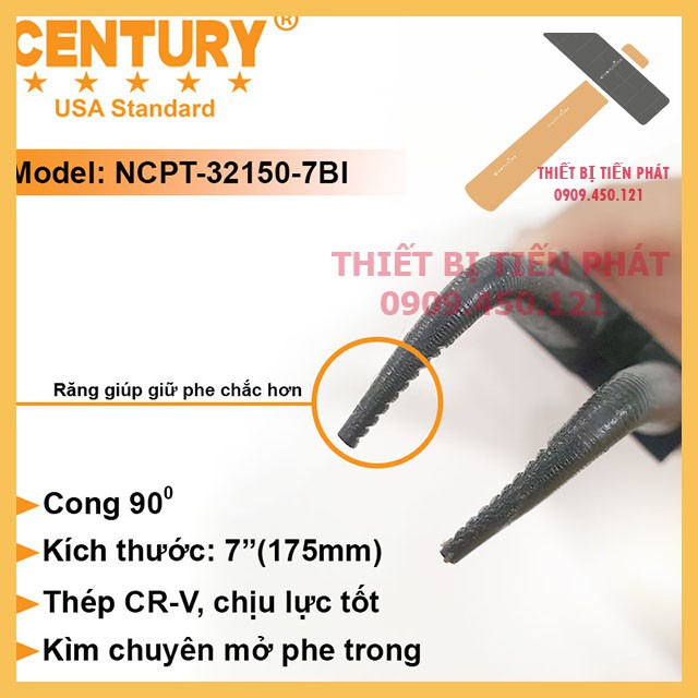 Kềm Mở Phe, Kìm Mở Phe 7" (175mm) Vô Cong Century Mã NCPT-32150-7BI, Bằng thép tốt.