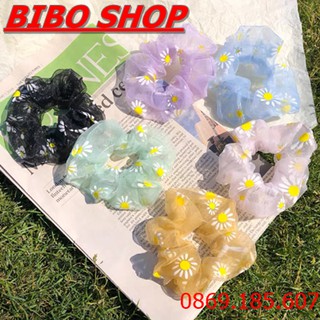 Cột Tóc Scunchies Vải Hoa Cúc - Dây Buộc Tóc Vải Voan Lưới Hoa Cúc Thời Trang Hàn Quốc