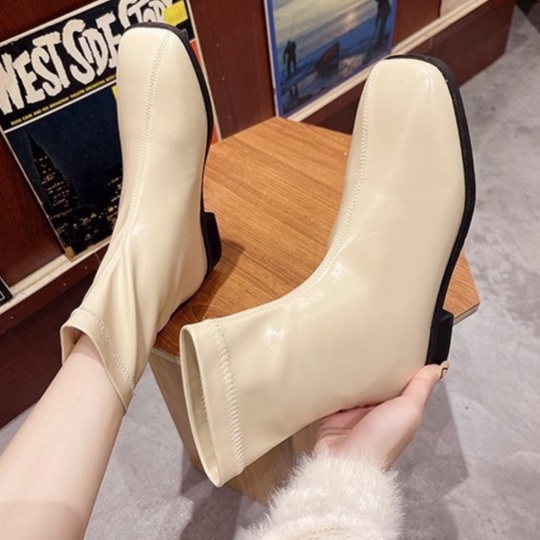 Giày Boots Nữ Ulzzang Vintage, Bốt Da PU Mềm Mũi Vuông Đế Cao 3cm Phong Cách Hàn Quốc, Street Style - Iclassy_Shoe