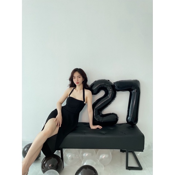 LILY BLACK DRESS - Váy xẻ tà đính đá by CÁM