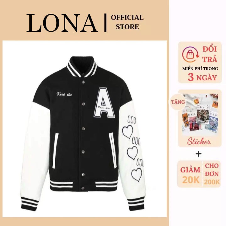 Áo Khoác Bomber Varsity Nỉ Nam Nữ Dáng Rộng Dài Tay Phối Chữ A So Hot LONA
