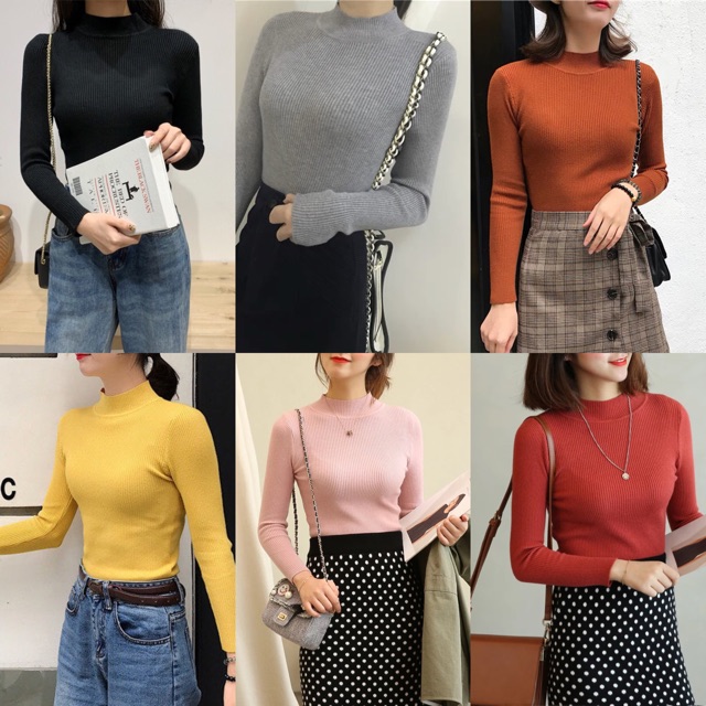 Áo len tăm cổ cao 3 phân màu trơn co dãn dáng ôm body len mềm mịn Ảnh thật mã AL04 | BigBuy360 - bigbuy360.vn