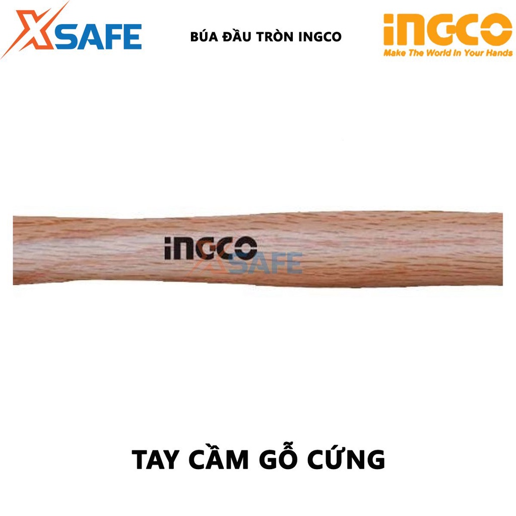 Búa đầu tròn INGCO Búa tay cầm gỗ trọng lượng 450g/660g, tay cầm gỗ cứng dùng đóng đinh, gò kim loại, đập phá công trình
