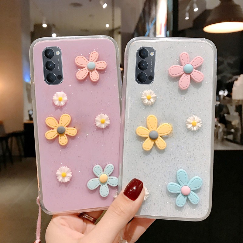 Ốp điện thoại mềm họa tiết hoa có dây cho Oppo Reno 5 4 Pro F 4F 3 2Z 2F Realme 7i 7 X7 C2 C11 C15 C17 XT | BigBuy360 - bigbuy360.vn