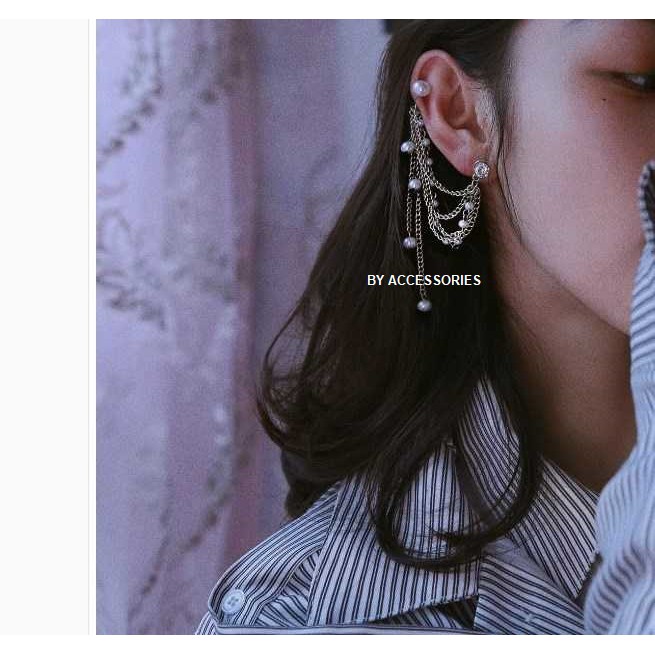 Bông tai xích phối hạt ngọc gắn vành