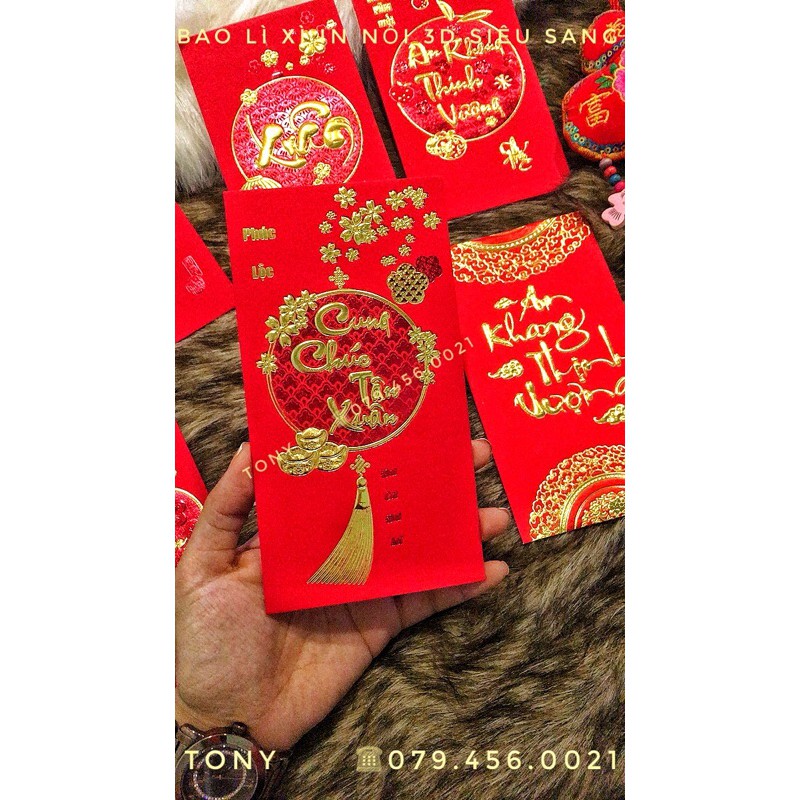 [HOT] Bộ 6 Bao lì xì PHÚC LỘC AN KHANG in nổi 3D