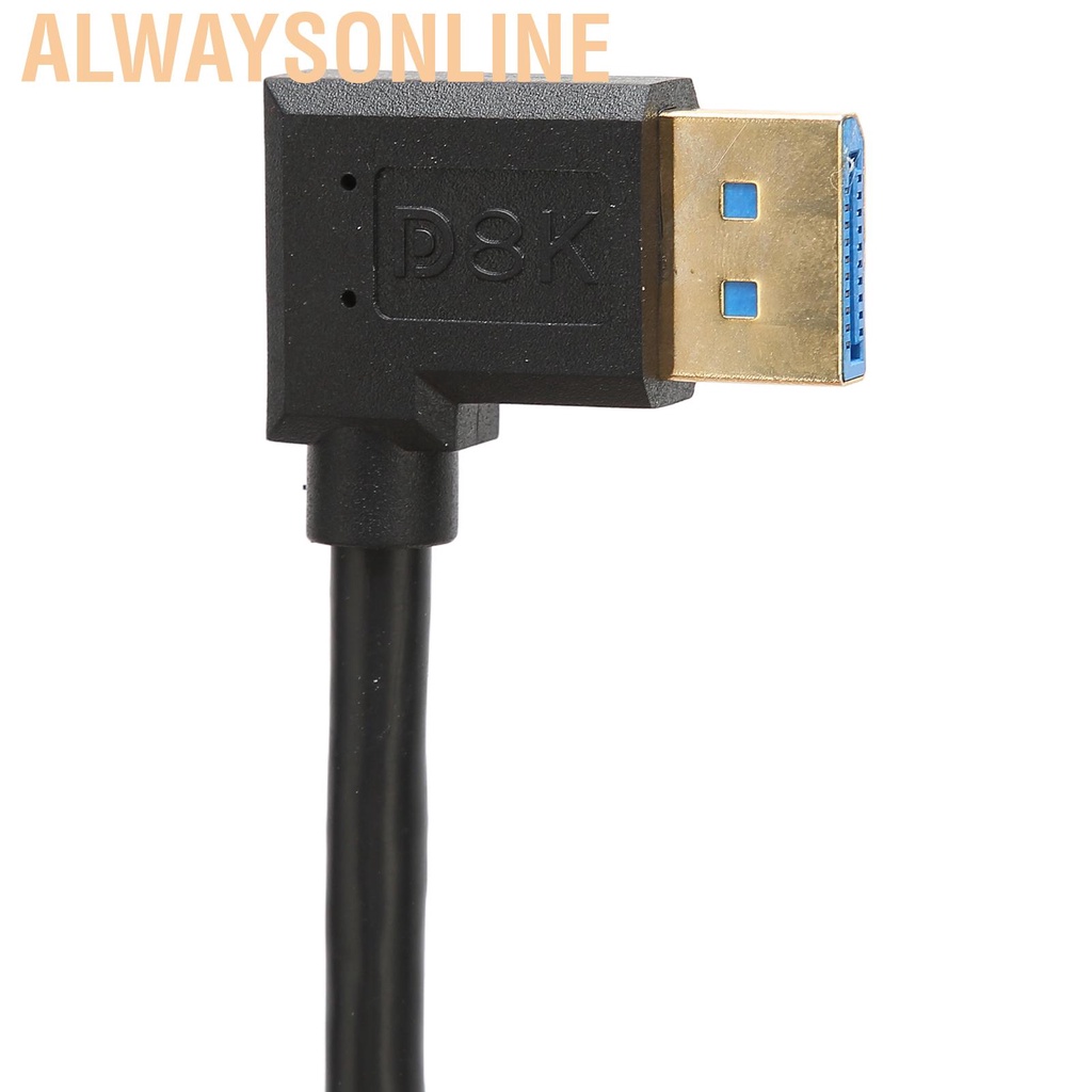 Alwaysonline 8K HD Displayport Cable DP1.4 90 Degree Right Angle DP Male To Line Wire